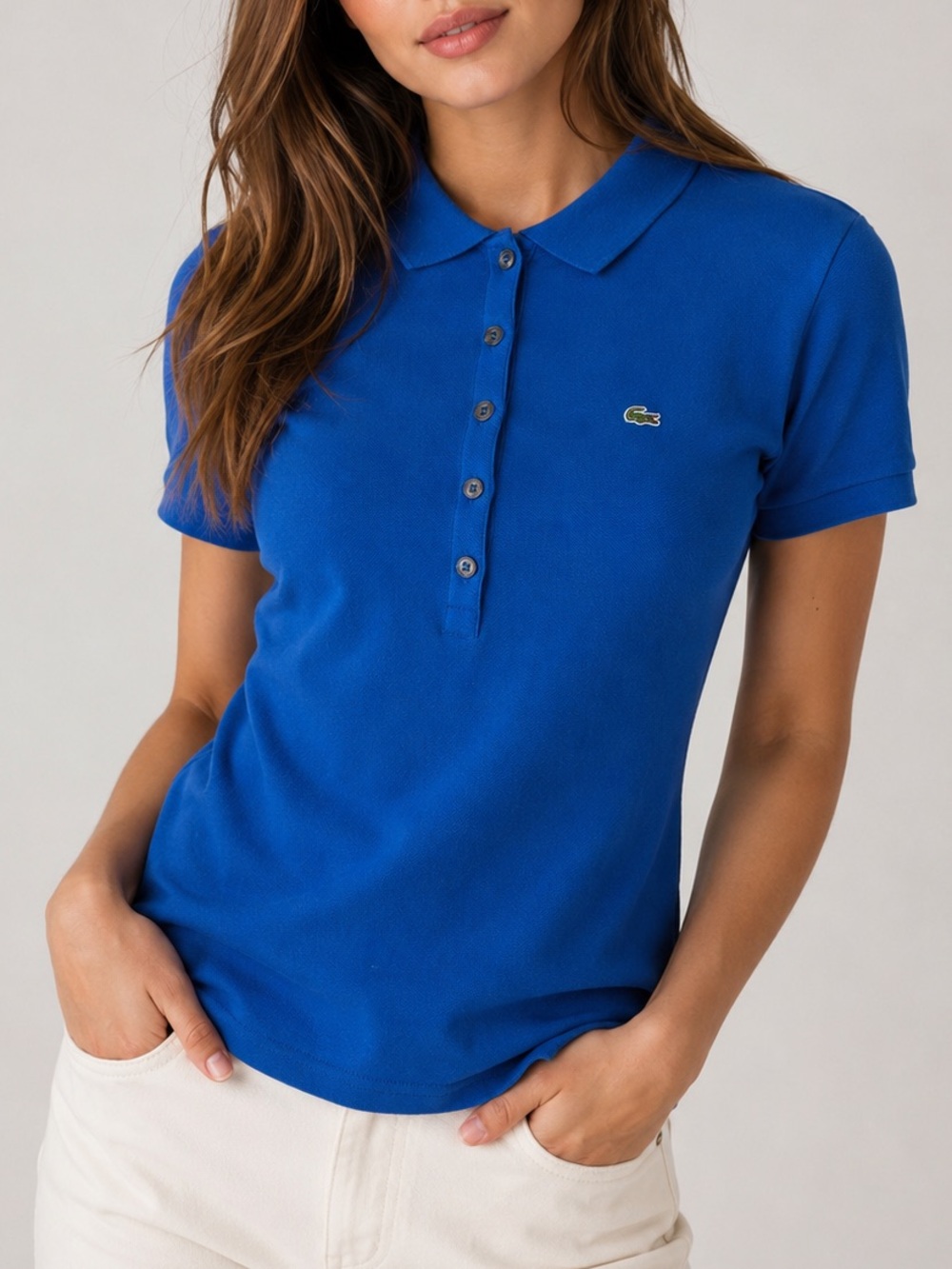 Lacoste Cotton Polo Shirt Size 4/6 Cobalt Blue Stretch Preppy Elevated Basic